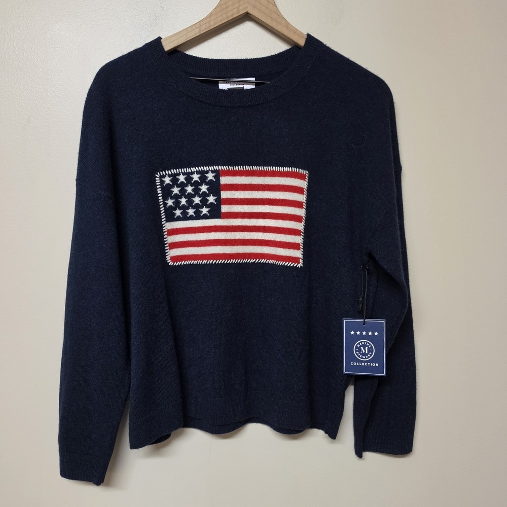 Martha Stewart Collection 100% Cashmere Sweater S Navy American Flag NWT
